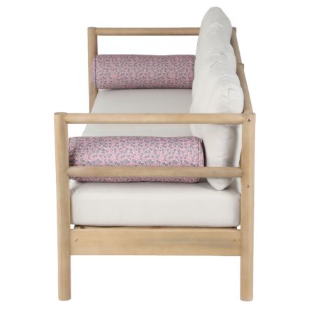 Canapé de jardin SAMOA 3 places en bois d'acacia blanchi avec coussins beige