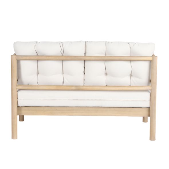 Canapé de jardin SAMOA 2 places en bois d'acacia blanchi et coussins beige