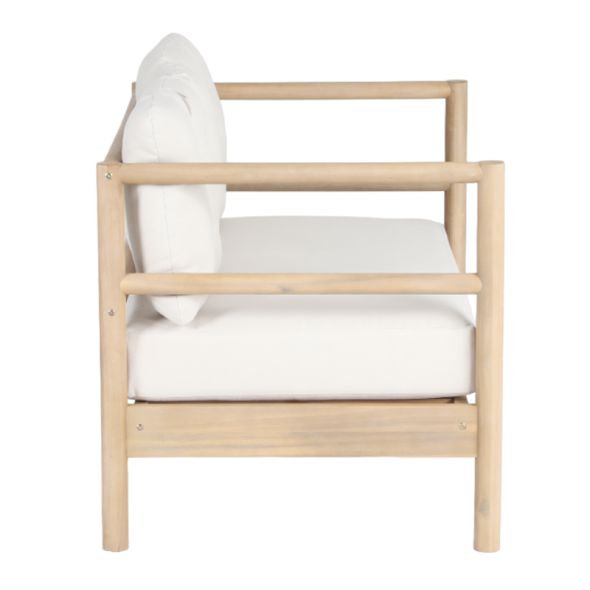Canapé de jardin SAMOA 2 places en bois d'acacia blanchi et coussins beige