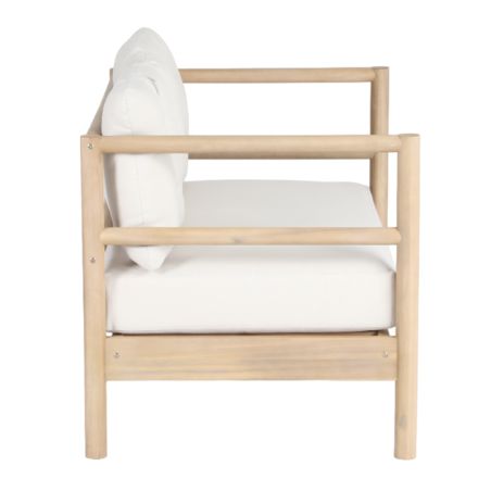 Canapé de jardin SAMOA 2 places en bois d'acacia blanchi et coussins beige