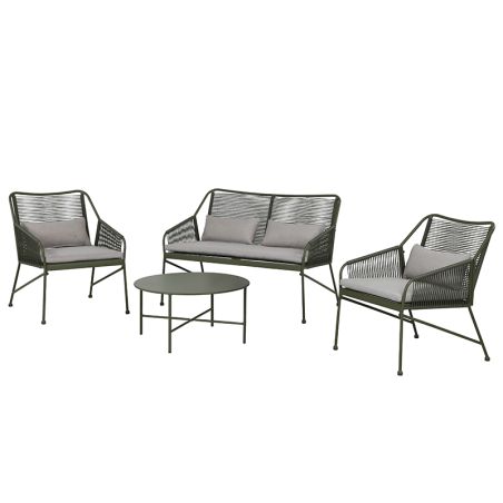 Salon de jardin ANA 4 places en acier KAKI coussins beige sable
