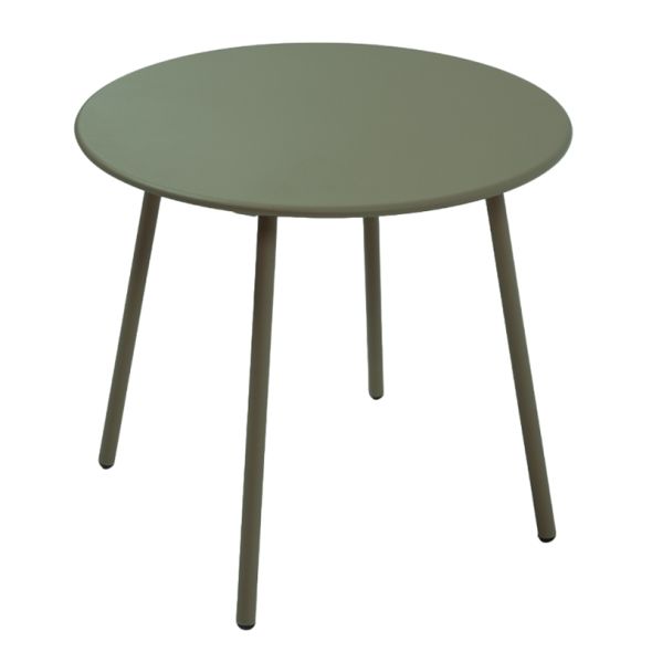 Salon de jardin PANTONE 4 places en acier kaki et coussins girs clair