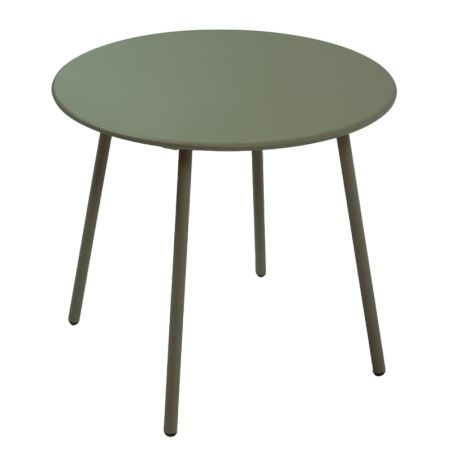 Salon de jardin PANTONE 4 places en acier kaki et coussins girs clair