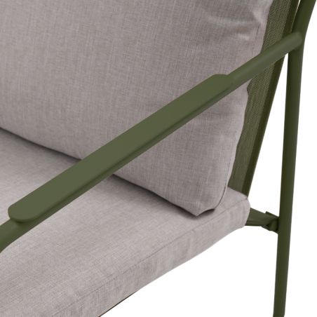 Salon de jardin PANTONE 4 places en acier kaki et coussins girs clair