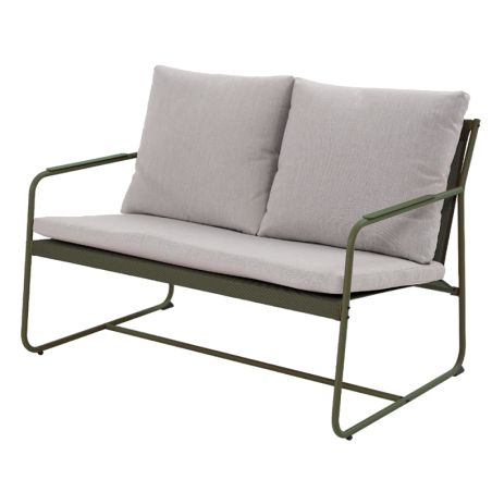 Salon de jardin PANTONE 4 places en acier kaki et coussins girs clair
