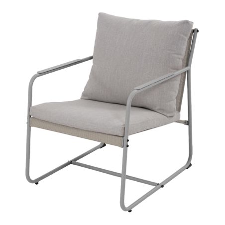 Salon de jardin PANTONE 4 places en acier gris et coussins girs clair