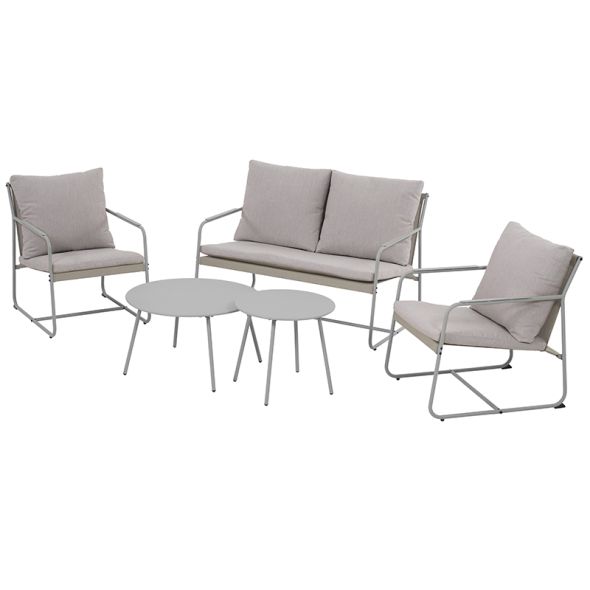 Salon de jardin PANTONE 4 places en acier gris et coussins girs clair