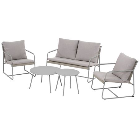 Salon de jardin PANTONE 4 places en acier gris et coussins girs clair