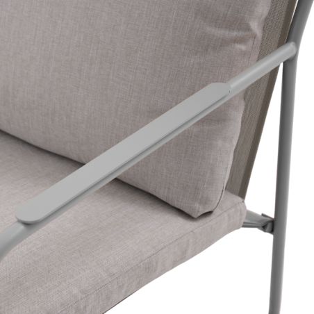 Salon de jardin PANTONE 4 places en acier gris et coussins girs clair
