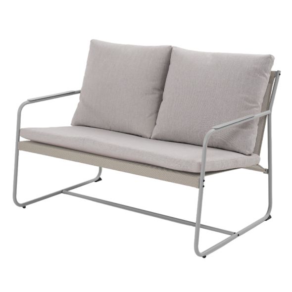 Salon de jardin PANTONE 4 places en acier gris et coussins girs clair