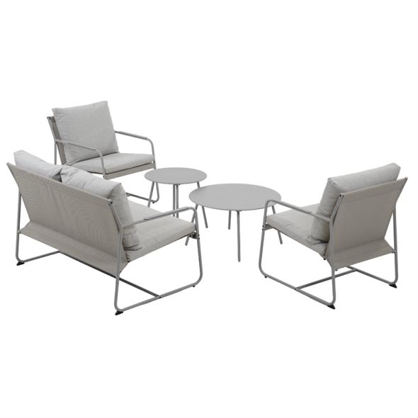 Salon de jardin PANTONE 4 places en acier gris et coussins girs clair