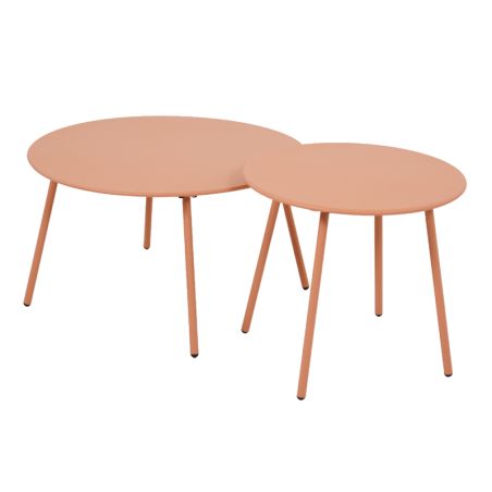 Salon de jardin PANTONE 4 places en acier corail et coussins girs clair