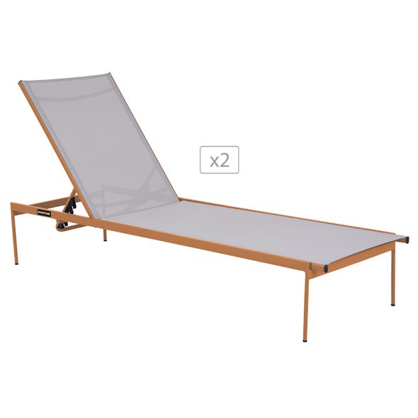 Lot de 2 bains de soleil PANTONE en acier et textilene corail