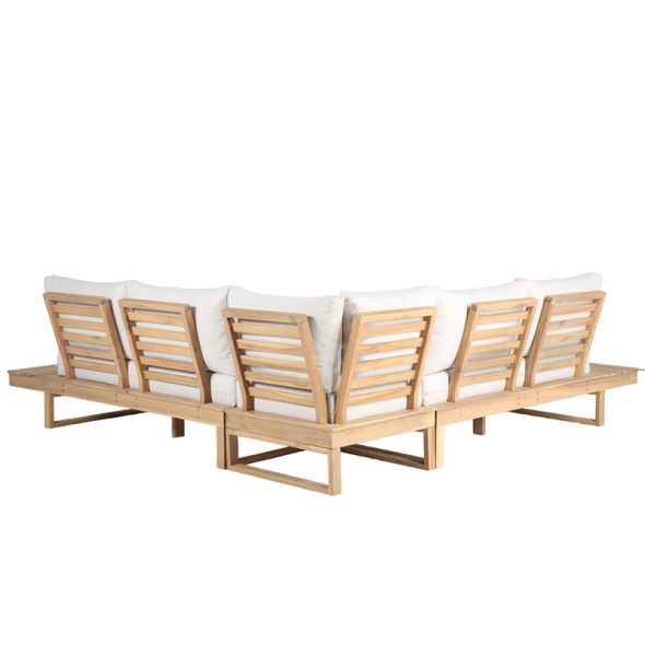 Salon de jardin MONTANA 5 places en bois d'acacia FSC blanchi coloris ecru