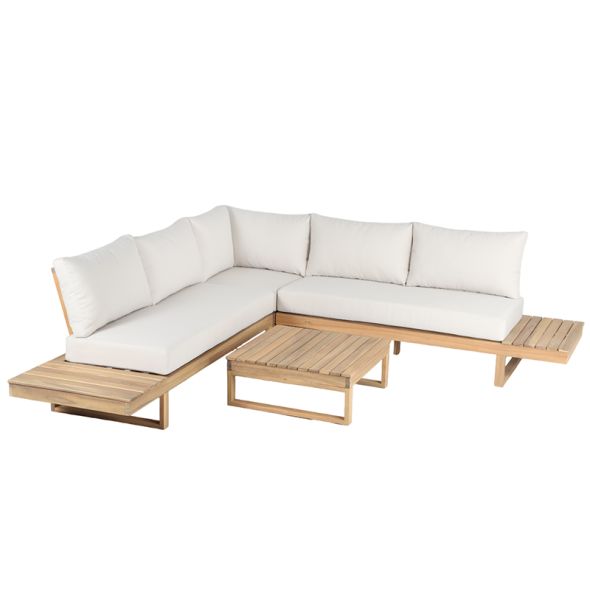 Salon de jardin MONTANA 5 places en bois d'acacia FSC blanchi coloris ecru