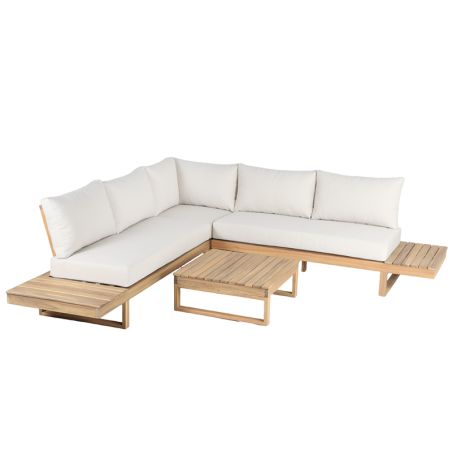 Salon de jardin MONTANA 5 places en bois d'acacia FSC blanchi coloris ecru