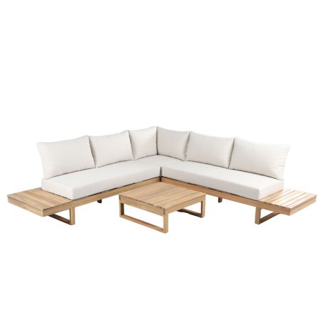 Salon de jardin MONTANA 5 places en bois d'acacia FSC blanchi coloris ecru
