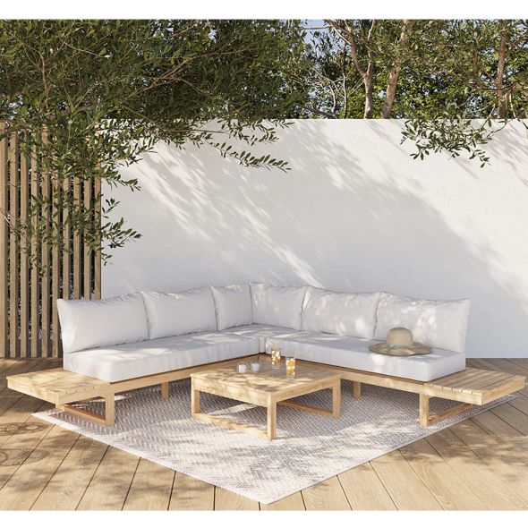 Salon de jardin MONTANA 5 places en bois d'acacia FSC blanchi coloris ecru