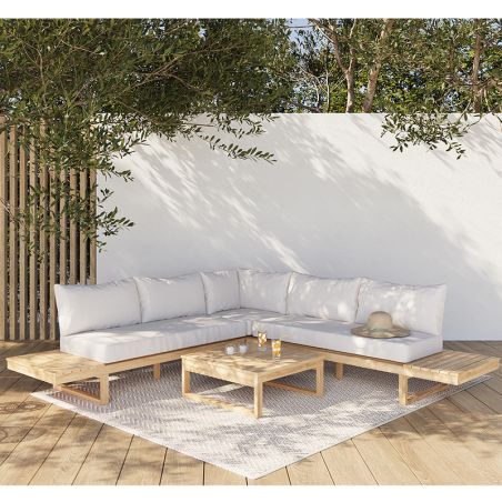 Salon de jardin MONTANA 5 places en bois d'acacia FSC blanchi coloris ecru