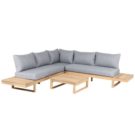 Salon de jardin MONTANA 5 places en bois d'acacia FSC blanchi coloris gris chiné