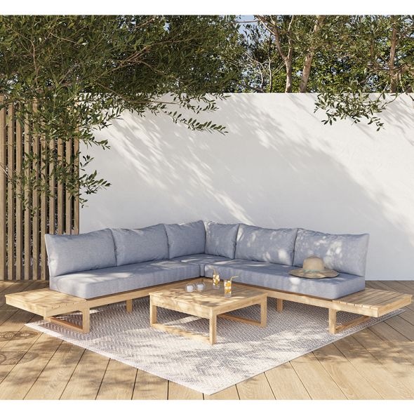 Salon de jardin MONTANA 5 places en bois d'acacia FSC blanchi coloris gris chiné