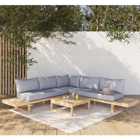Salon de jardin MONTANA 5 places en bois d'acacia FSC blanchi coloris gris chiné