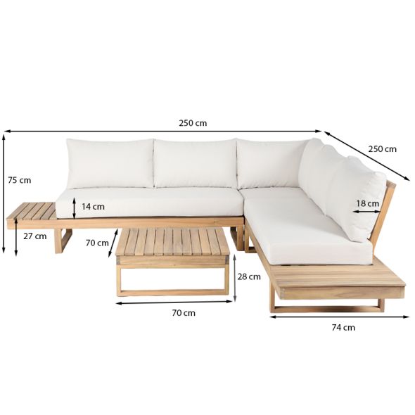 Salon de jardin MONTANA 5 places en bois d'acacia FSC blanchi coloris ecru