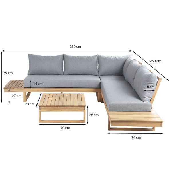 Salon de jardin MONTANA 5 places en bois d'acacia FSC blanchi coloris gris chiné