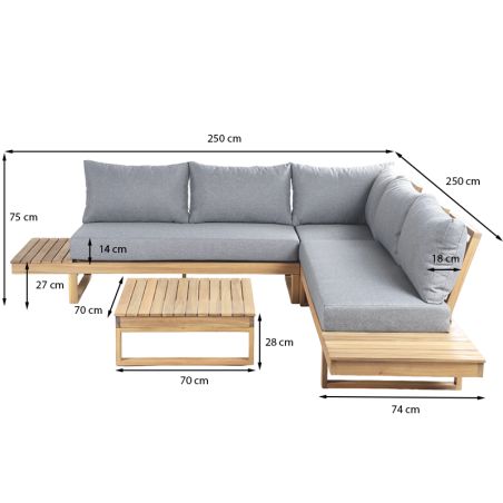 Salon de jardin MONTANA 5 places en bois d'acacia FSC blanchi coloris gris chiné