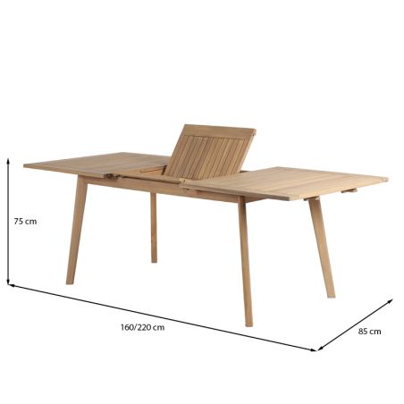 Ensemble table et chaises MOLA 8places extensible 160/220 cm en bois d'acacia FSC blanchi et textilène