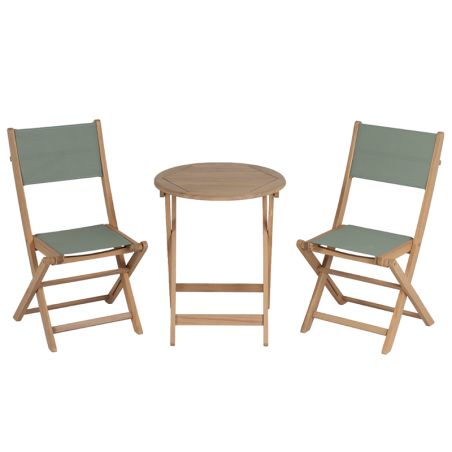 Ensemble table et chaises de jardin RIMINI en bois d'acia et textilène vert kaki