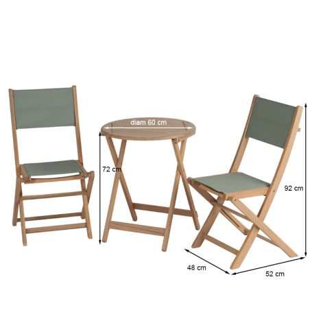 Ensemble table et chaises de jardin RIMINI en bois d'acia et textilène vert kaki