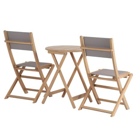 Ensemble table et chaises de jardin RIMINI en bois d'acia et textilène TAUPE