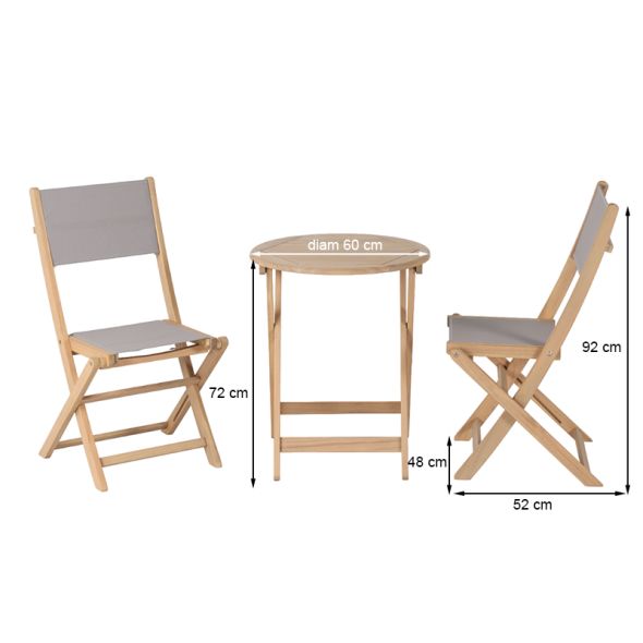 Ensemble table et chaises de jardin RIMINI en bois d'acia et textilène TAUPE