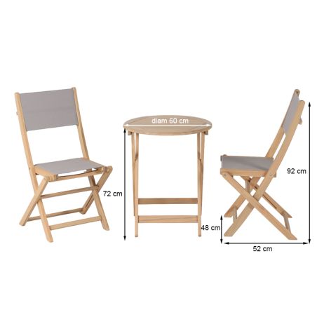 Ensemble table et chaises de jardin RIMINI en bois d'acia et textilène TAUPE