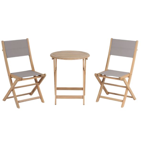 Ensemble table et chaises de jardin RIMINI en bois d'acia et textilène TAUPE
