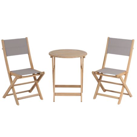 Ensemble table et chaises de jardin RIMINI en bois d'acia et textilène TAUPE