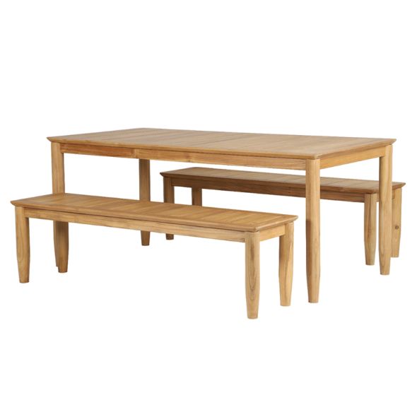 Ensemble table et bancs SAFARI en bois teck 6 personnes