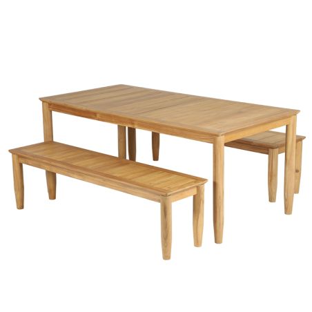 Ensemble table et bancs SAFARI en bois teck 6 personnes