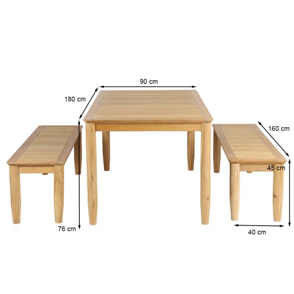 Ensemble table et bancs SAFARI en bois teck 6 personnes
