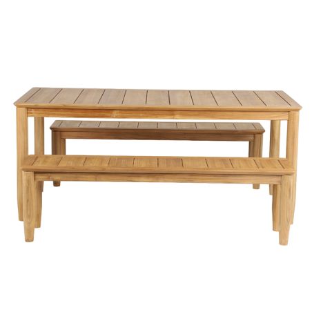Ensemble table et bancs SAFARI en bois teck 6 personnes