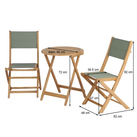 Ensemble table et chaises SAFARI 2 places en bois teck 100%FSC