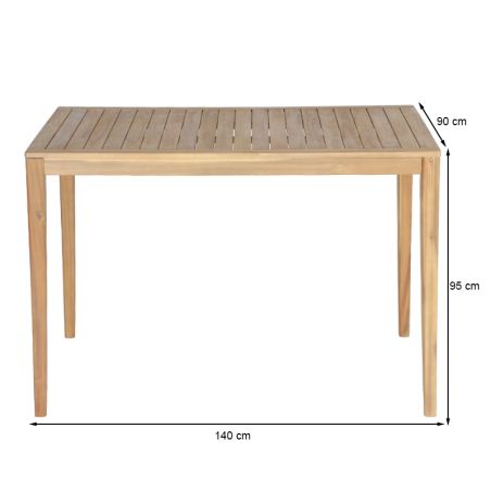 Table semi-haute KUTAen bois d'acacia blanchi 100% FSC - 140x90x95 cm