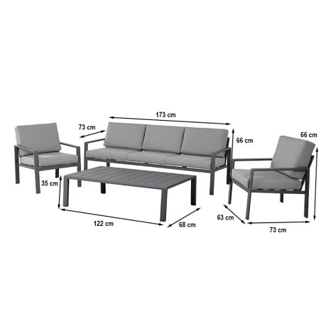 Salon de jardin DINA 5 places aluminium gris foncé et coussins gris clair