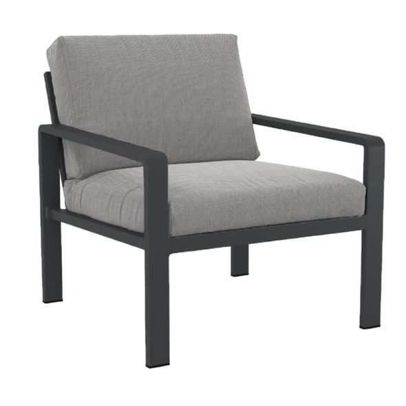 Salon de jardin DINA 5 places aluminium gris foncé et coussins gris clair