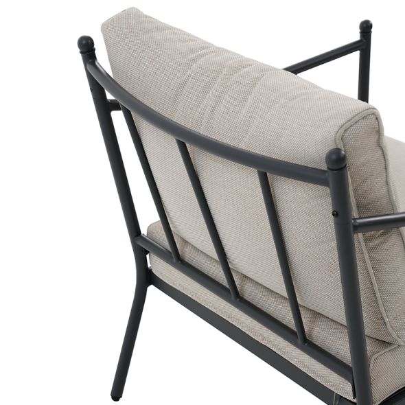 Salon de jardin NAPOLI en acier noir tissu ecru avec passepoil noir