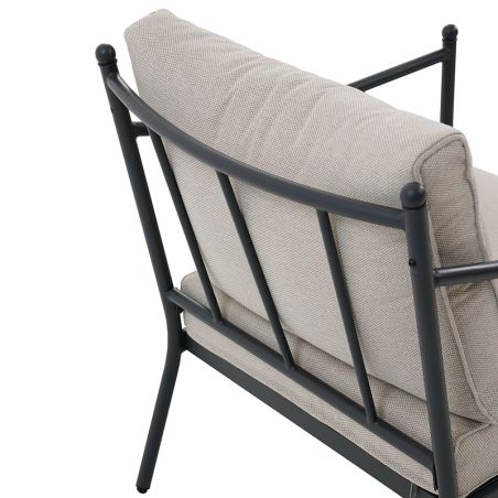 Salon de jardin NAPOLI en acier noir tissu ecru avec passepoil noir