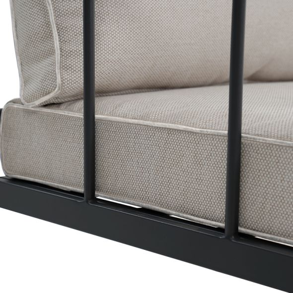 Salon de jardin NAPOLI en acier noir tissu ecru avec passepoil noir