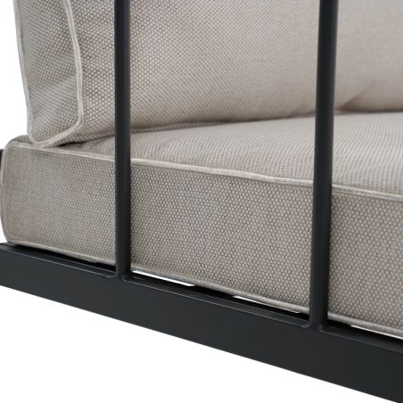 Salon de jardin NAPOLI en acier noir tissu ecru avec passepoil noir