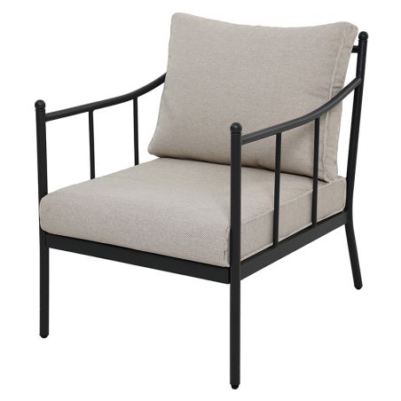 Salon de jardin NAPOLI en acier noir tissu ecru avec passepoil noir